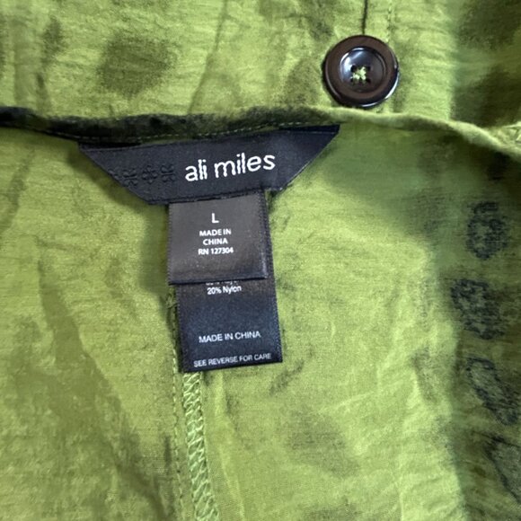 Ali Miles Womens Green Tie-Dye 3/4 Sleeve Blouse Top Large Button Back Detail - Picture 3 of 8